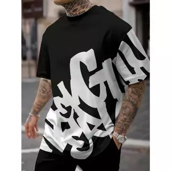 Мужская летняя повседневная футболка Manfinity LEGND с коротким рукавом и круглым вырезом с буквенным принтом S