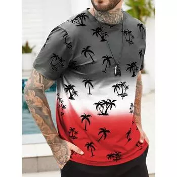 Мужская летняя повседневная футболка Manfinity RSRT с принтом пальм и круглым вырезом, коротким рукавом S