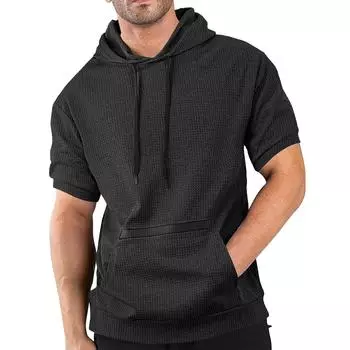 Мужская летняя повседневная футболка с капюшоном и короткими рукавами, однотонная футболка с верхом M