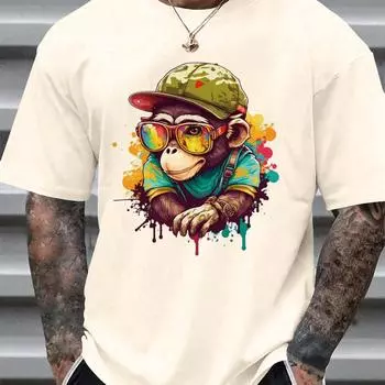 Мужская летняя повседневная футболка с коротким рукавом и круглым вырезом с принтом мультяшной гориллы L