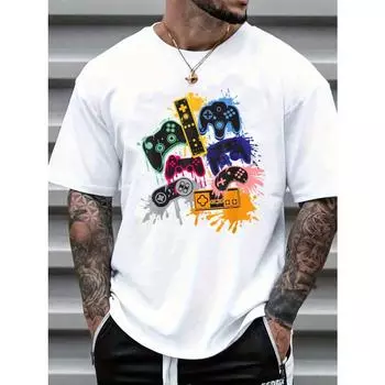 Мужская летняя повседневная футболка с круглым вырезом и коротким рукавом с принтом игровой консоли S