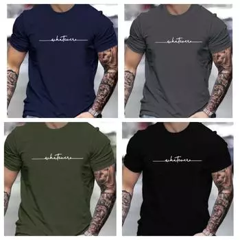 Мужская летняя повседневная хлопковая футболка с буквенным принтом свободного размера, круглым вырезом и коротким рукавом, топ XXXL чёрный