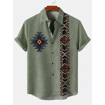 Мужская летняя повседневная рубашка, гавайская рубашка для пляжной вечеринки, повседневная рубашка в стиле ретро с короткими рукавами и племенным принтом L