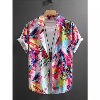 Мужская летняя повседневная рубашка Manfinity Hypemode с коротким рукавом и цветными блоками, облегающая цветная рубашка с графическим принтом для мужа S