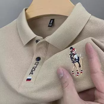 Мужская летняя повседневная рубашка поло - новый высококачественный вышитый жемчужный хлопок, не мнется, универсальный тренд M