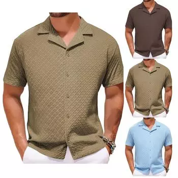 Мужская летняя повседневная рубашка с цветочным принтом и коротким рукавом с кубинским воротником - «2AND4» L кофейный