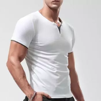 Мужская летняя повседневная тонкая хлопковая футболка с V-образным вырезом и коротким рукавом Hundred Hawaii Мужская одежда Топы M чёрный