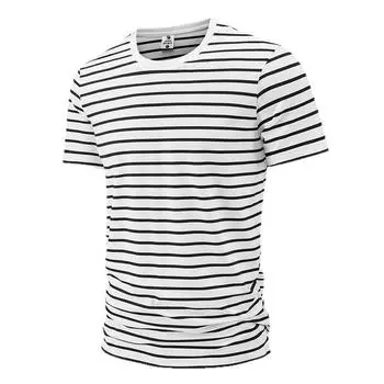 Мужская летняя повседневная универсальная футболка с коротким рукавом и круглым вырезом в полоску XXXXL белый