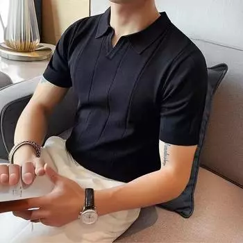 Мужская летняя приталенная рубашка-поло Ice Silk 2XL чёрный