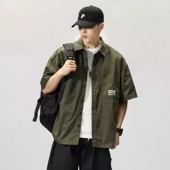Мужская летняя рабочая рубашка в стиле ретро с коротким рукавом — повседневный нишевый модный дизайн. L зелёный