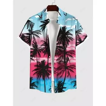 Мужская летняя рубашка больших размеров с 3D-принтом, гавайские рубашки, рубашки на пуговицах для пляжного отдыха, рубашка с коротким рукавом, мужская повседневная рубашка S