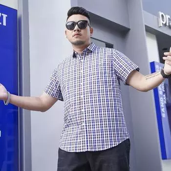 Мужская летняя рубашка больших размеров с коротким рукавом, свободная повседневная разноцветная рубашка с коротким рукавом Hundred Fatty 225