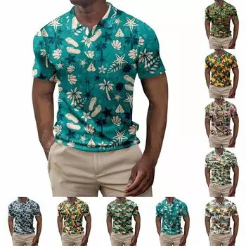Мужская летняя рубашка для гольфа с принтом «Гавайи», с короткими рукавами, повседневная модная рубашка для мужчин L армия зеленый
