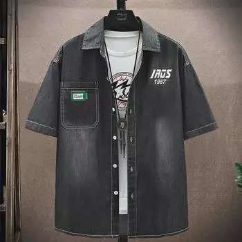 Мужская летняя рубашка из японского денима с коротким рукавом 2025 года M чёрный