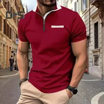 Мужская летняя рубашка на молнии с отложным воротником пуловер с короткими рукавами средней длины сплошной цвет повседневный топ в деловом стиле L белый