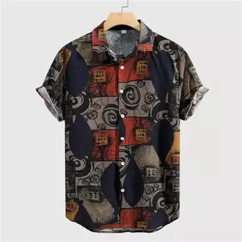 Мужская летняя рубашка на пуговицах с 3D-принтом, мужская модная трендовая повседневная удобная дышащая быстросохнущая ультратонкая рубашка на пуговицах S