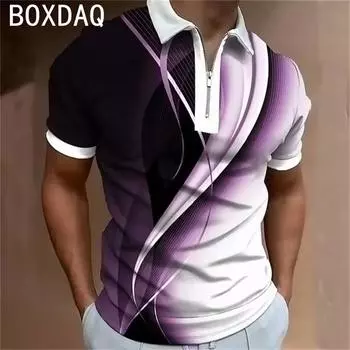 Мужская летняя рубашка-поло для гольфа, повседневная рубашка с 3D-полосатым принтом, свободный топ, мужская летняя футболка с короткими рукавами и воротником S