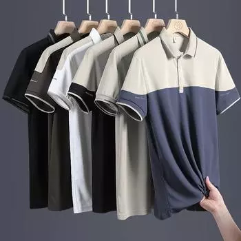 Мужская летняя рубашка-поло, футболка, деловая удобная дышащая футболка, однотонная свободная повседневная рубашка с короткими рукавами с лацканами M