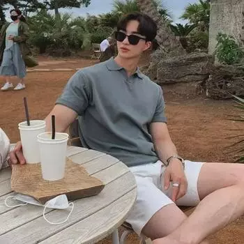 Мужская летняя рубашка-поло из хлопка в стиле ретро с перламутровым узором — модная, свободного кроя с отворотами и короткими рукавами. 2XL чёрный