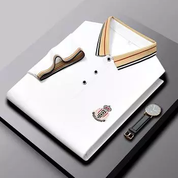 Мужская летняя рубашка поло - модная повседневная футболка с лацканами из хлопка с дышащей структурой XL белый