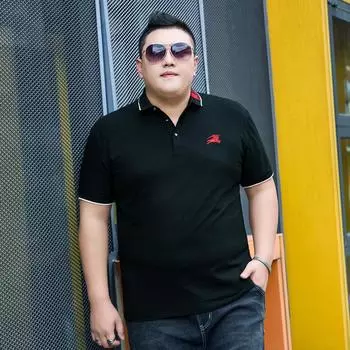 Мужская летняя рубашка поло Tide Fat размера плюс с короткими рукавами, деловая повседневная рубашка с половиной рукавов, нижняя рубашка среднего возраста 2XL чёрный