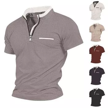 Мужская летняя рубашка с клетчатым карманом на молнии. Мужская спортивная рубашка L чёрный