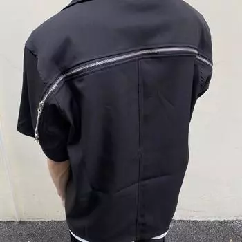 Мужская летняя рубашка с коротким рукавом в стиле ретро с металлической молнией - модный, свободный, повседневный топ 2XL чёрный