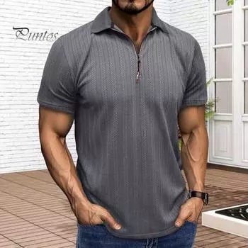Мужская летняя рубашка с коротким рукавом, застегивающаяся на молнию, с лацканами, жаккардовый пуловер, свободная рубашка для поездок на работу и путешествий на открытом воздухе S белый