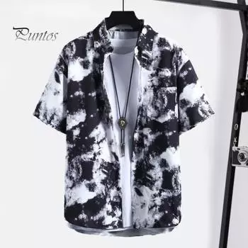 Мужская летняя рубашка с короткими рукавами, свободный отложной воротник, однобортный накладной карман, мягкий дышащий пляжный отдых, подходящий по цвету M синий