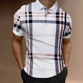 Мужская летняя рубашка с лацканами с геометрическим принтом большого размера, футболка с коротким рукавом L белый