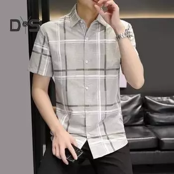 Мужская летняя рубашка с отложным воротником и коротким рукавом, однобортный кардиган, контрастный цвет с принтом средней длины, мягкие дышащие пуговицы, повседневный деловой топ M зелёный