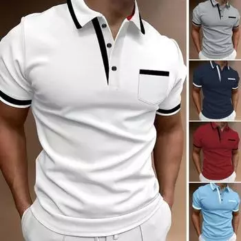 Мужская летняя рубашка с отложным воротником и пуговицами с коротким рукавом контрастного цвета, накладной карман, дышащий пуловер, приталенный повседневный повседневный топ средней длины 3XL белый