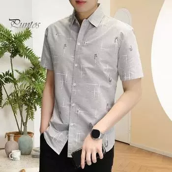 Мужская летняя рубашка с отложным воротником, приталенный однобортный кардиган свободного покроя с принтом, с короткими рукавами, средней длины, повседневный деловой мужской офисный топ XL серый