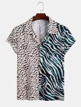 Мужская летняя рубашка с принтом леопарда и зебры, гавайская одежда для отпуска, мужская модная рубашка в пляжном стиле, повседневная рубашка в уличном стиле S