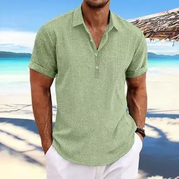 Мужская летняя рубашка с пуговицами, пуловер с отложным воротником, большие размеры, с короткими рукавами, средней длины, сплошной цвет, повседневный топ в деловом стиле 3XL небесно-голубой