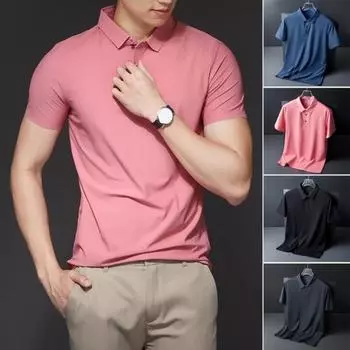 Мужская летняя рубашка с воротником-лацканами, однотонная, на пуговицах, бесшовная, свободная, эластичная, с короткими рукавами, мягкая, дышащая, средней длины L красный