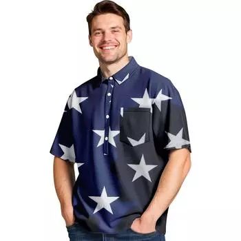 Мужская летняя рубашка со звездами, четырехсторонними эластичными лацканами, карманами на пуговицах, повседневная спортивная рубашка с короткими рукавами M синий