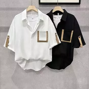 Мужская летняя рубашка свободного покроя из ледяного шелка в корейском стиле с короткими рукавами XXL белый