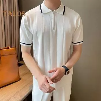 Мужская летняя рубашка, тонкая трикотажная, с коротким рукавом, на молнии, с лацканами, эластичный подол, полосатая, однотонная, свободная рубашка для поездок на работу и путешествий на открытом воздухе XXXL зелёный