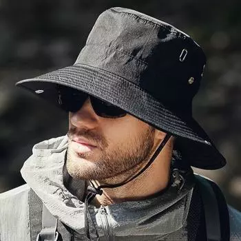 Мужская летняя шляпа от солнца с ветрозащитным ремешком и широкими полями, анти-УФ-защита от солнца, складная портативная кепка для садоводства, рыбалки и путешествий, уличная рыбацкая шляпа темно-серого