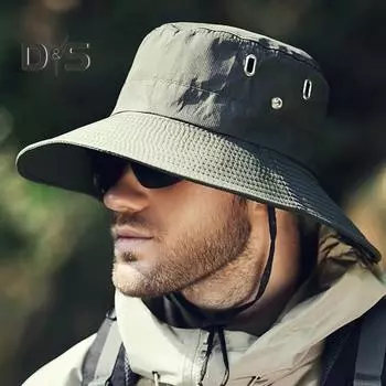 Мужская летняя шляпа от солнца с ветрозащитным ремешком и широкими полями, анти-УФ-защита от солнца, складная портативная кепка для садоводства, рыбалки и путешествий, уличная рыбацкая шляпа темно-серого