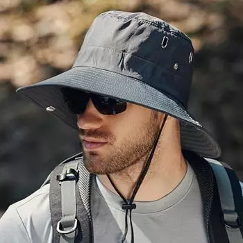 Мужская летняя шляпа от солнца Yousheng с ветрозащитным ремешком и широкими полями, защита от ультрафиолета, складная портативная кепка для садоводства, рыбалки, путешествий, шляпа для рыбалки на открытом воздухе темно-серого