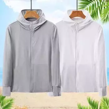 Мужская летняя солнцезащитная одежда с капюшоном и длинным рукавом на молнии, солнцезащитная куртка, однотонное пальто из ледяного шелка XXXL белый