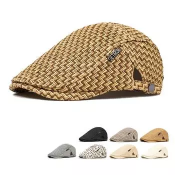 Мужская летняя солнцезащитная шляпа для людей среднего и пожилого возраста, соломенная плетеная кепка, дышащая, кепка Forward, британский берет бежевый