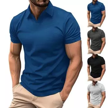 Мужская летняя спортивная, фитнес и досуговая футболка с V-образным вырезом и эластичной текстурой, короткий рукав XL