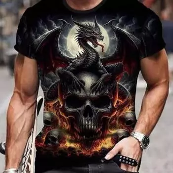 Мужская летняя спортивная футболка с 3D-принтом и рисунком дракона для активного отдыха S
