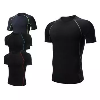 Мужская летняя спортивная футболка с коротким рукавом, эластичная, с круглым вырезом, впитывающая пот, быстросохнущая, мягкая, дышащая, контрастного цвета, для бега, тренажерного зала, фитнес-топа S красный