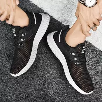 Мужская летняя спортивная обувь с дышащей выемкой, черного цвета, размер 39-48, кроссовки для бега босиком, удобные кроссовки на плоской подошве 41