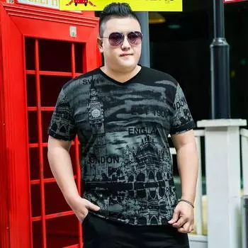 Мужская летняя свободная футболка больших размеров Fat с короткими рукавами Tide Fat Fat Man, рубашка большого размера с половиной рукавов, топ 7XL 2XL чёрный