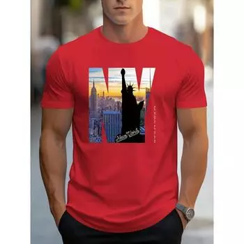 Мужская летняя свободная футболка большого размера из 100% чистого хлопка с графическим принтом NY, повседневная облегающая футболка с круглым вырезом и короткими рукавами 3XL
